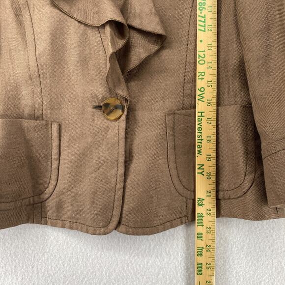 VALENTINO Blazer Womens 44 8 Linen Basketweave Ruffled One Button Brown Italy - Picture 13 of 14
